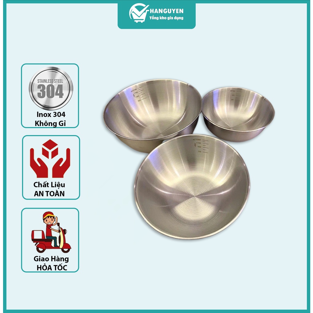 Set 3 âu trộn inox, set 3 tô inox to để trộn salad, ướp thịt, trộn bột làm bánh, đựng cơm canh.