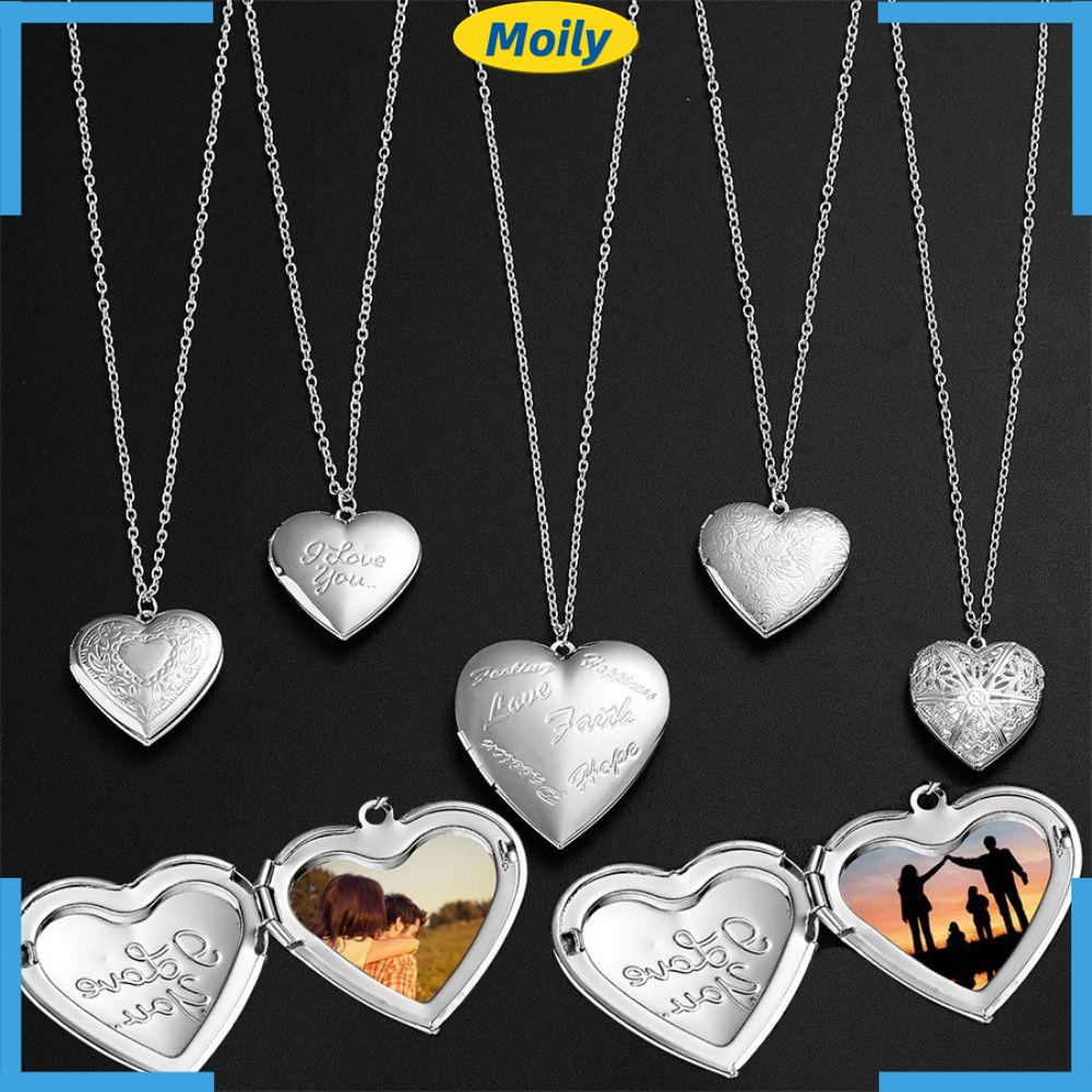 Set 2 Dây Chuyền Mặt Khung Ảnh Gia Đình Bằng Thép Không Gỉ Hình Trái Tim