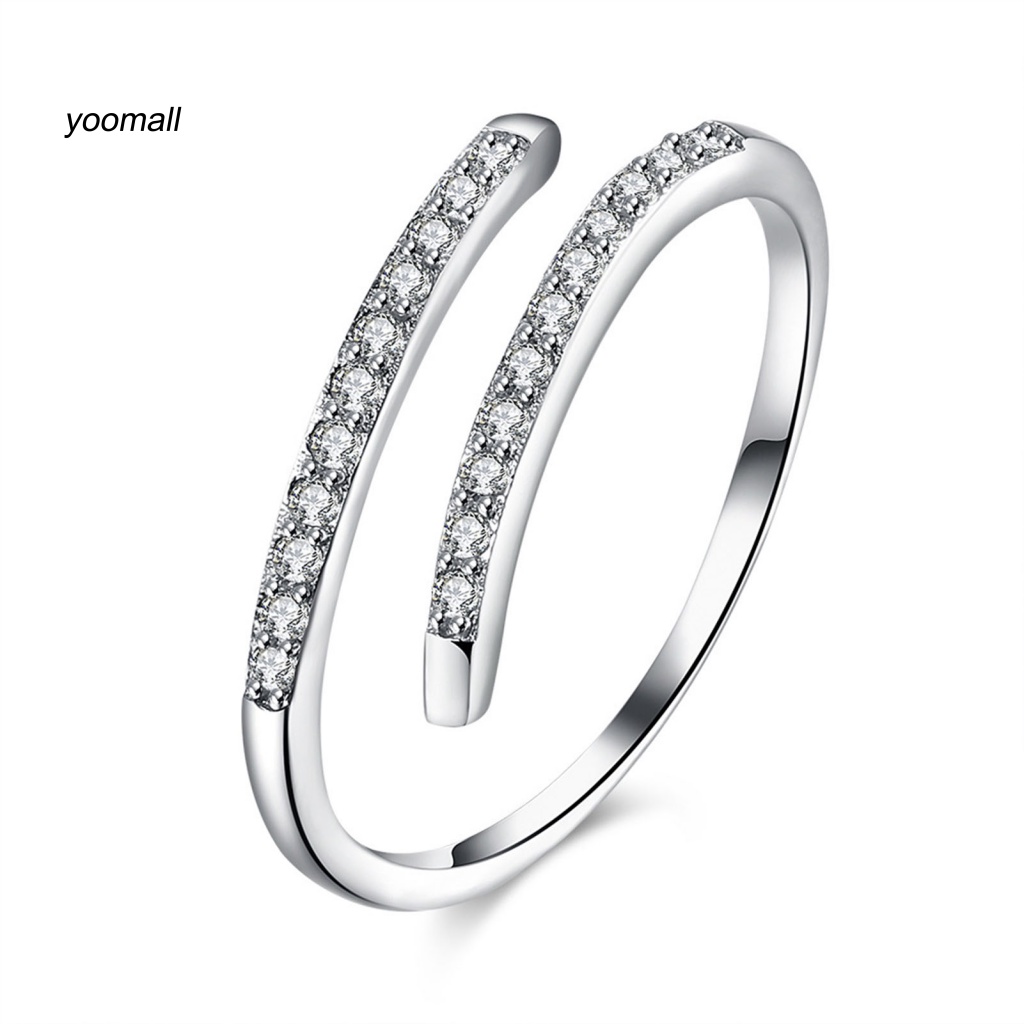 Nhẫn Hở Mạ Bạc 925 Đính Đá Zircon Kiểu Dáng Đơn Giản Có Thể Điều Chỉnh