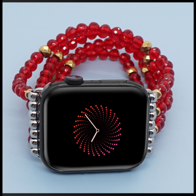 Dây Đeo Chuỗi Hạt Pha Lê Bán Quý Co Giãn Thay Thế Cho Đồng Hồ Iwatch