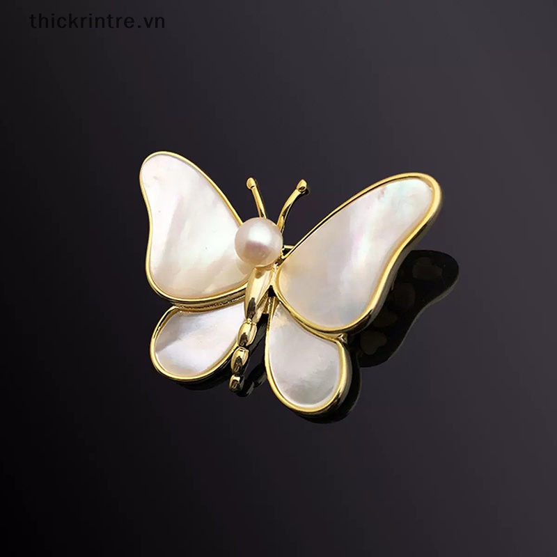 Ghim Cài Áo Hình Bướm Đính Ngọc Trai Nhân Tạo Màu Vàng Thời Trang