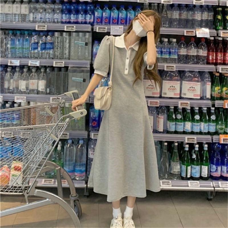 Đầm Dài Cổ Polo Dáng Rộng Ngọt Ngào Thanh Lịch Cho Nữ