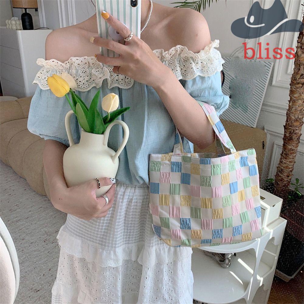 Túi Tote Đeo Vai Họa Tiết Kẻ Sọc Dùng Để Đựng Đồ Ăn Trưa