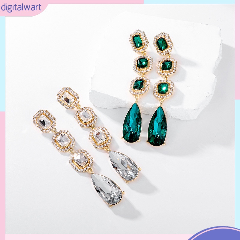 [DG] Bông Tai Dáng Dài Đính Kim Cương Hình Giọt Nước Siêu Lấp Lánh Phong Cách Âu Mỹ Thời Trang Cao Cấp Dành Cho