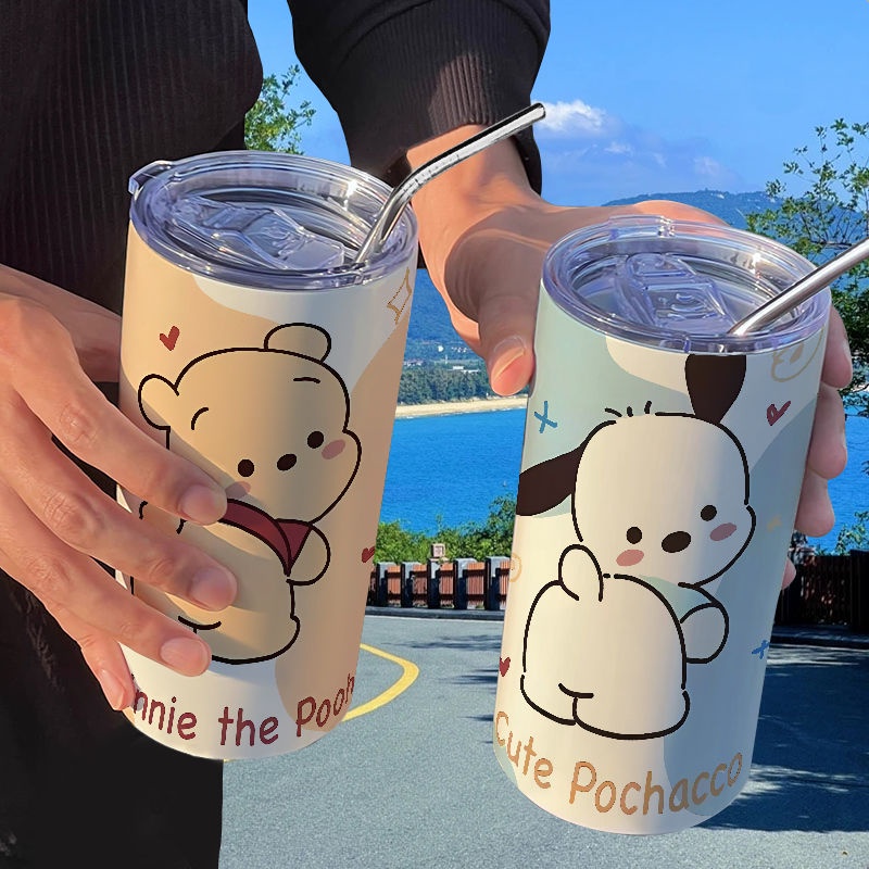 Bình Nước Giữ Nhiệt Có Ống Hút Họa Tiết Hoạt Hình Dễ Thương