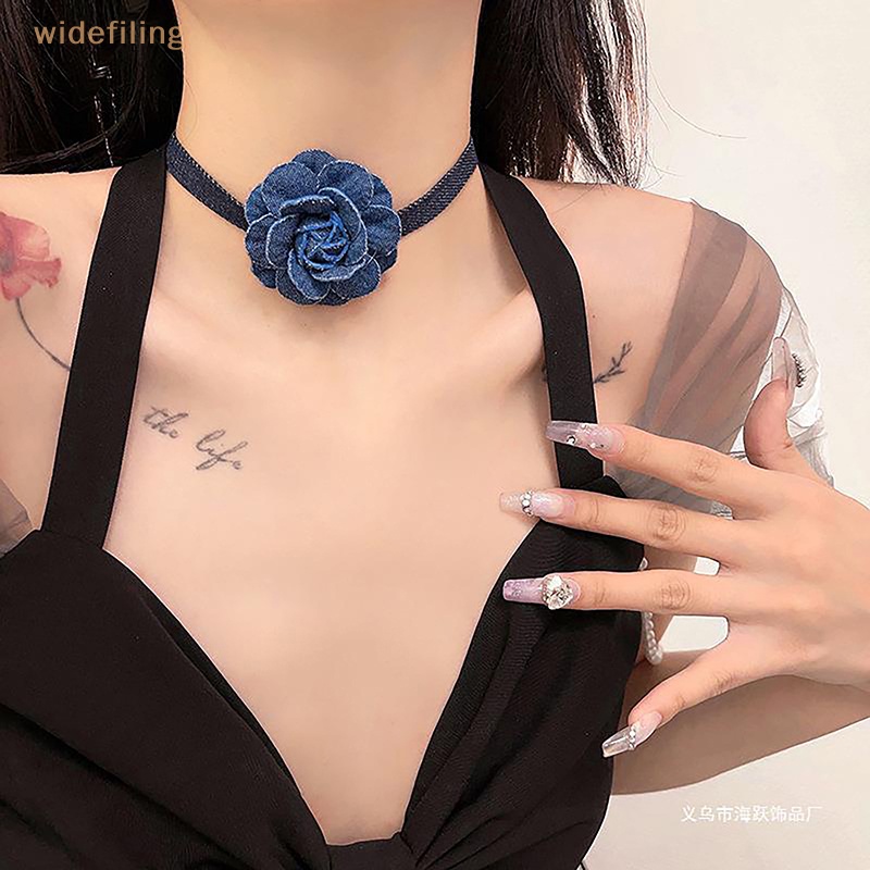 1 Vòng Cổ Choker Jean Nhiều Lớp Họa Tiết Hoa Phong Cách Cổ Điển Cho Nữ