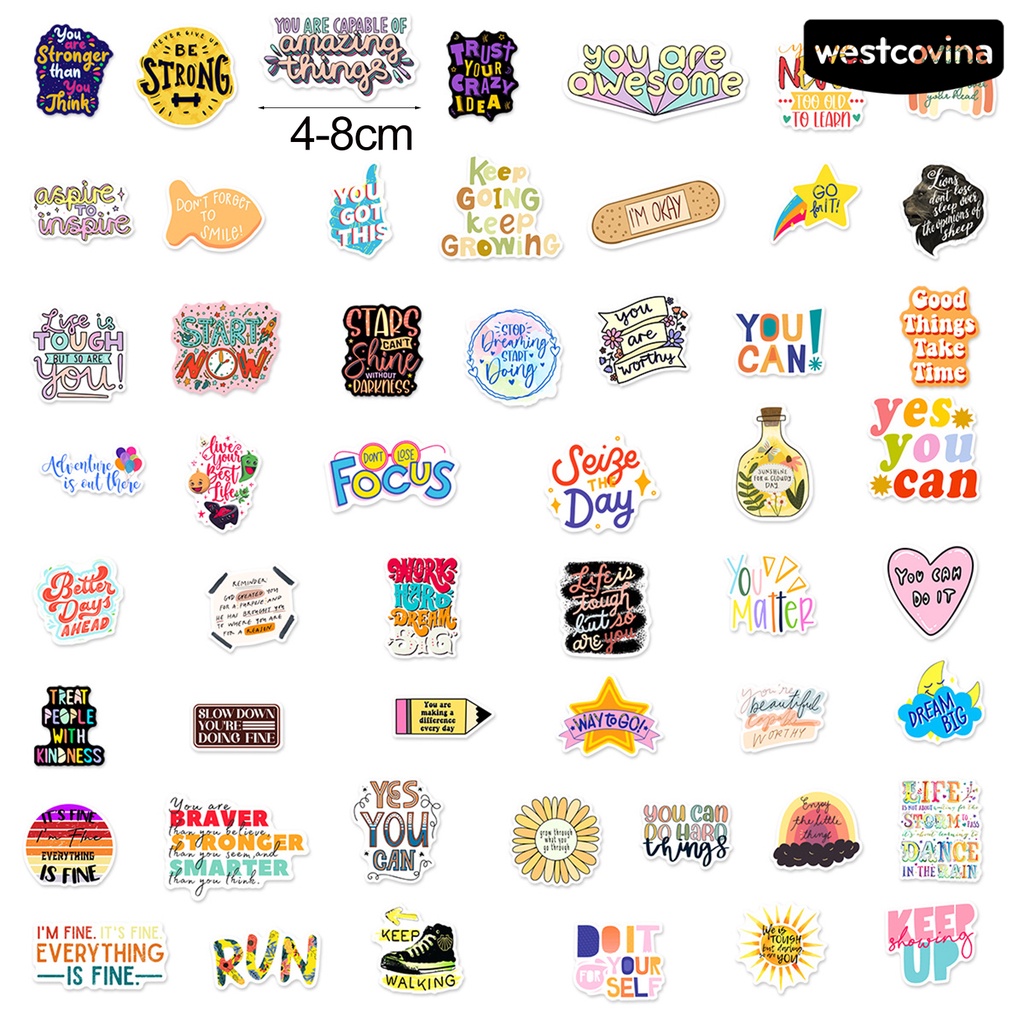 [WSTN] [WSTN]✎Bộ 50 Miếng Dán Họa Tiết Hoạt Hình Graffiti Chống Thấm Nước Không Phai Màu Tự Dính Không Bị Cảm Hứng Tiếng Anh