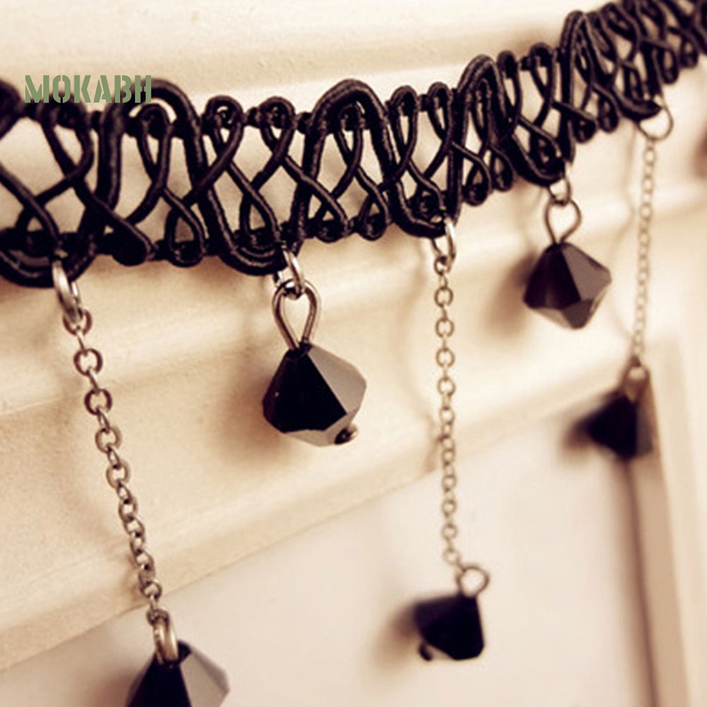 [Mok Abh] Vòng Cổ Choker Ren Gắn Hạt Cườm Thời Trang