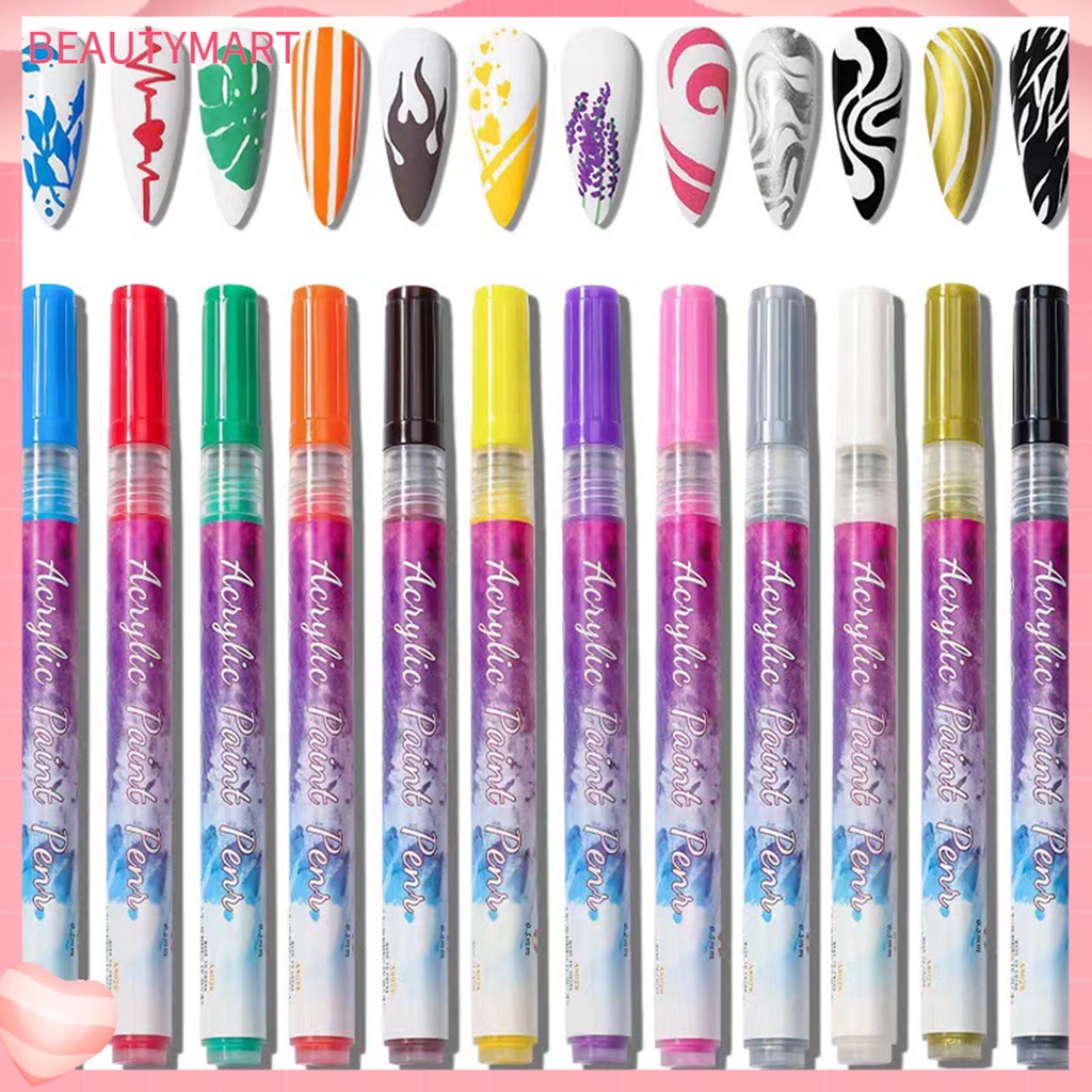 Bộ 12 Bút Vẽ Móng Nghệ Thuật Nhanh Khô Đường Kẻ Chính Xác Chống Thấm Nước