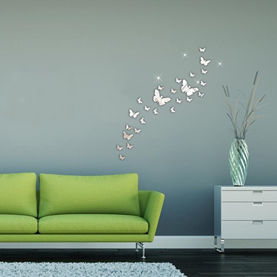 Set 30 Miếng Dán Tường Hình Bướm 3D Bằng Acrylic Tráng Gương Trang Trí Nhà Cửa DIY