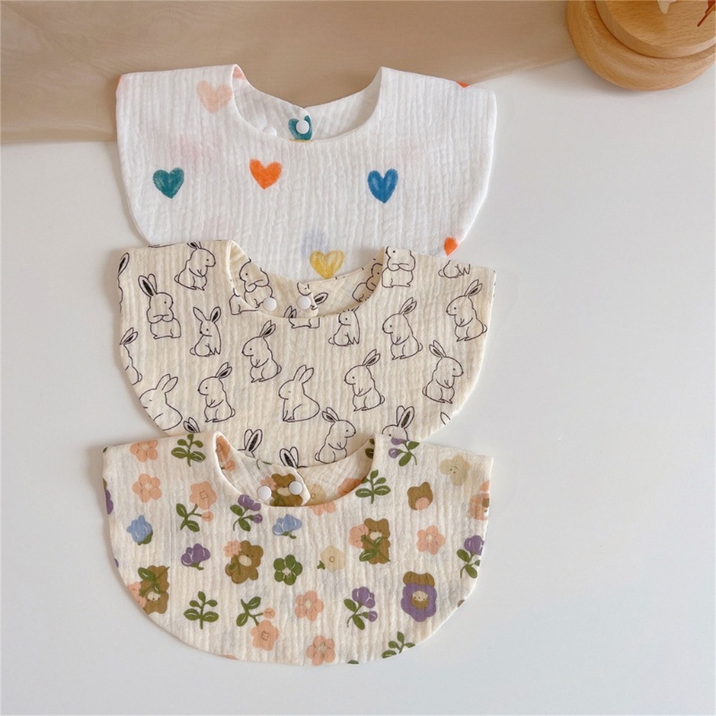 Yếm Ăn 4 Lớp Bằng Vải Cotton Có Nút Bấm Dành Cho Bé Sơ Sinh Mọc Răng