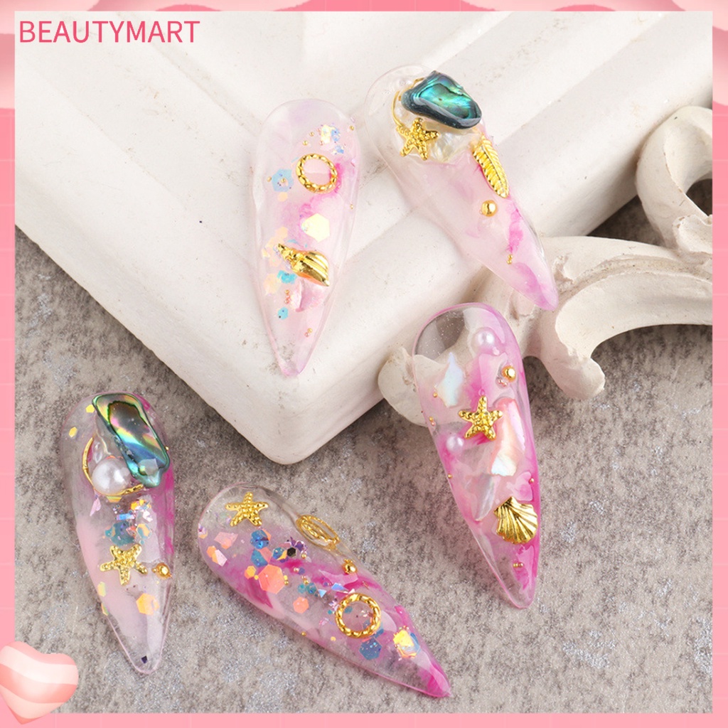 Hộp 12 Ngăn Đựng Đá Đính Móng Tay Kim Loại Hình Vỏ Sò Đa Năng Cho Nữ