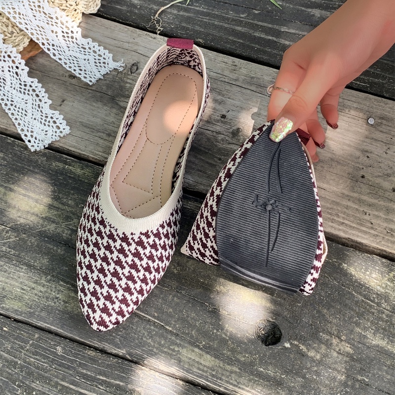 Giày Búp Bê Cao Nữ Su Mềm Hở Ngón Mũi Nhọn Phối Lưới Thoáng Khí Thời Trang