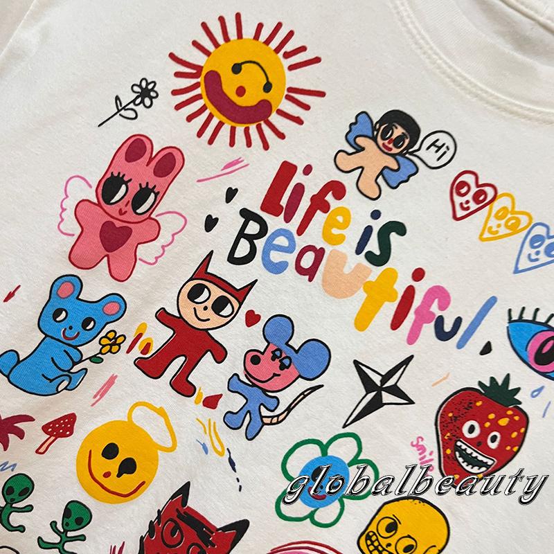 Áo Thun Tay Ngắn Cổ Tròn In Họa Tiết Hoạt Hình Phong Cách Đường Phố Cho Nữ