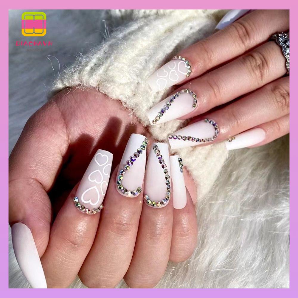 DIACHAVN Bộ 24 Móng Tay Giả Đính Pha Lê Xinh Xắn
