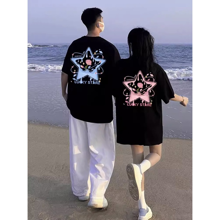 Áo Thun 100% Cotton Tay Ngắn Dáng Rộng In Họa Tiết Hoạt Hình Phong Cách Hàn Quốc Dành Cho Cặp Đôi