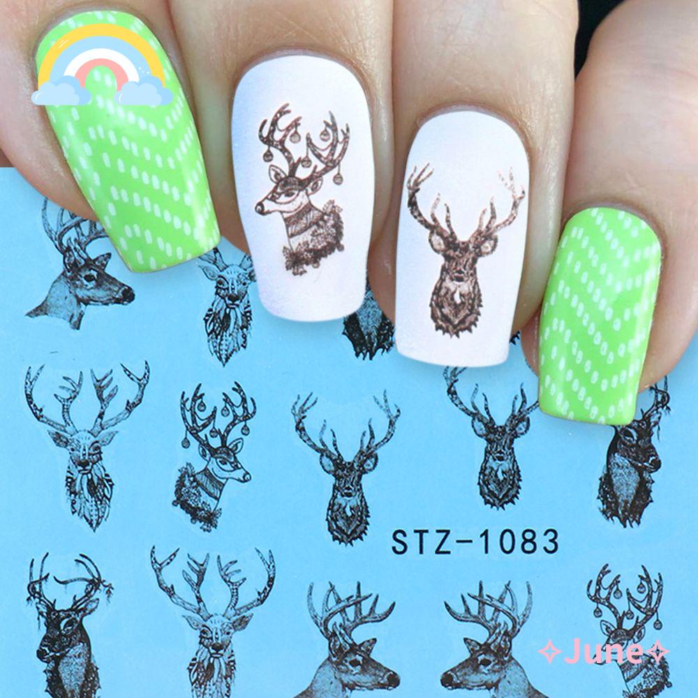 JUNE 16 Sticker Dán Móng Họa Tiết Hình Con Nai Và Cây Nai Dùng Trang Trí Móng Nghệ Thuật