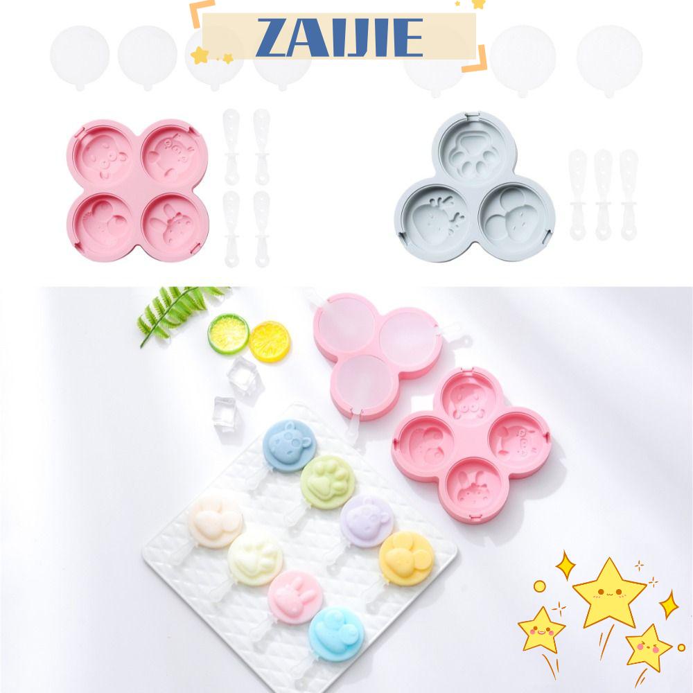 ZAIJIE24 Set 2 Khuôn Làm Kem Que 4 Ngăn Và 3 Ngăn Bằng Silicone Tiện Dụng