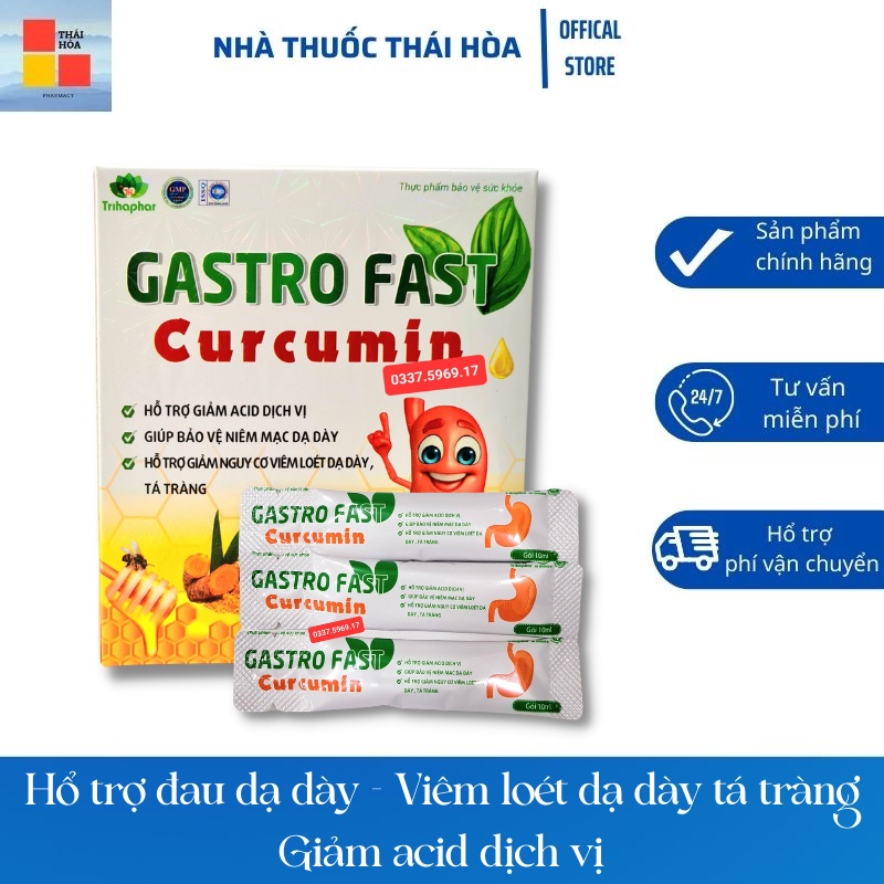 Gastro Fast Curcumin - Gel Giảm đau dạ dày - Giảm viêm loét dạ dày tá tràng - Hộp 20 túi