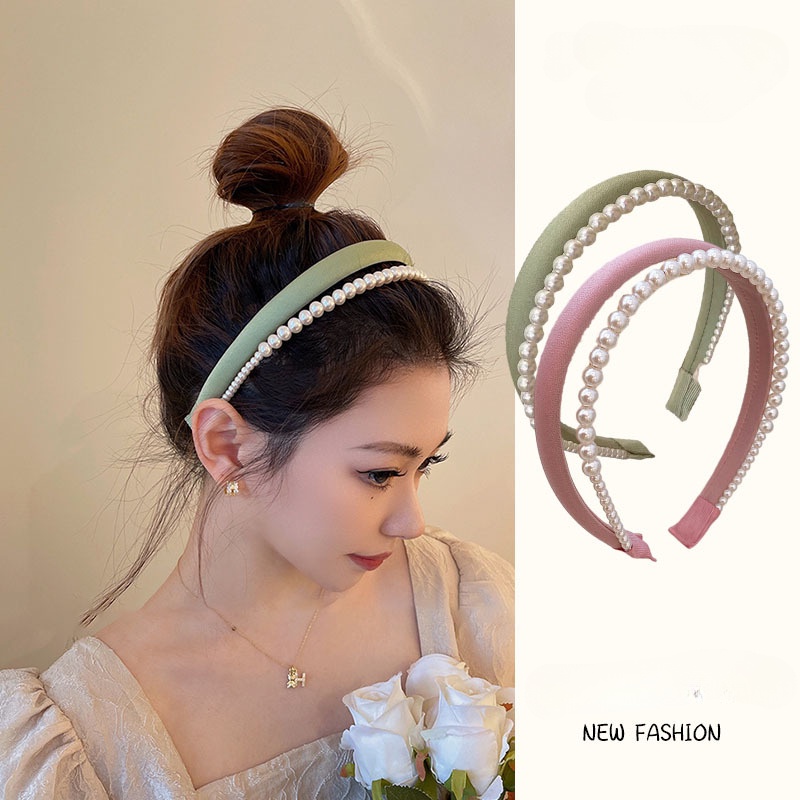 Băng Đô Cài Tóc Bằng Vải Satin Hai Lớp Đính Hạt Ngọc Trai Có Hương Thơm Ngọt Ngào Phong Cách Hàn