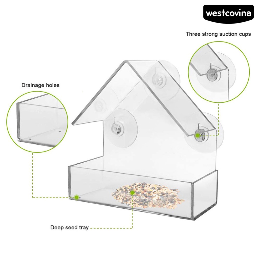 [COD]♞Khay Đựng Thức Ăn Cho Chim Bằng Acrylic Trong Suốt Có Giác Hút Gắn Tường Tiện Dụng