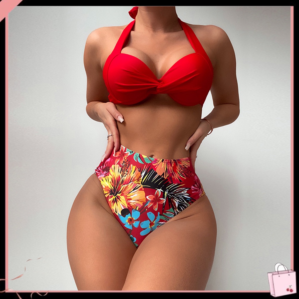 1 Bộ Đồ Bơi Có Đệm Nâng Ngực Hở Lưng Không Phai Chất Liệu Polyester In Họa Tiết Hoa Tinh Tế Cho Nữ