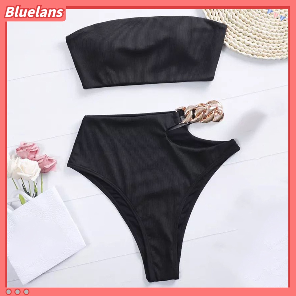 [BLS] Bộ Bikini 2 Mảnh Lưng Cao Không Dây Xích Rỗng Cho Các Hoạt Động Dưới Nước