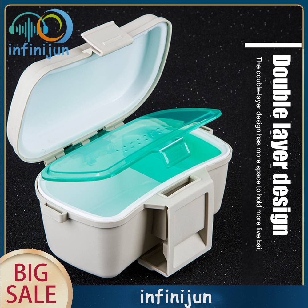 Hộp Đựng Mồi Câu Cá Hai Tầng Kèm Nhíp Gắp Tiện Dụng