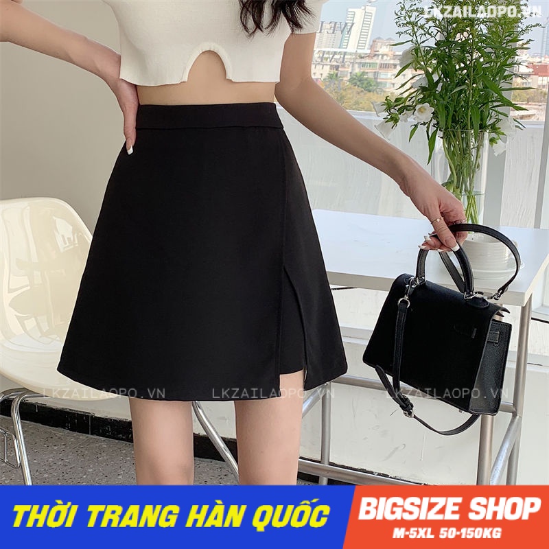 Quần giả váy Bigsize chân váy nữ ngắn lưng cao chữ a xẻ tà đen mùa xuân hè Phong cách Hàn Quốc Thời Trang đẹp