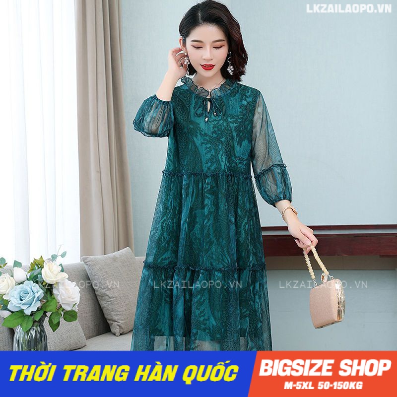 Đầm trung niên Bigsize Váy trung niên cho mẹ voan dáng suông tay ngắn cổ tròn in hình mùa hè Phong cách Hàn Quốc Thời Trang cá tính xinh đẹp cho người mập béo nữ
