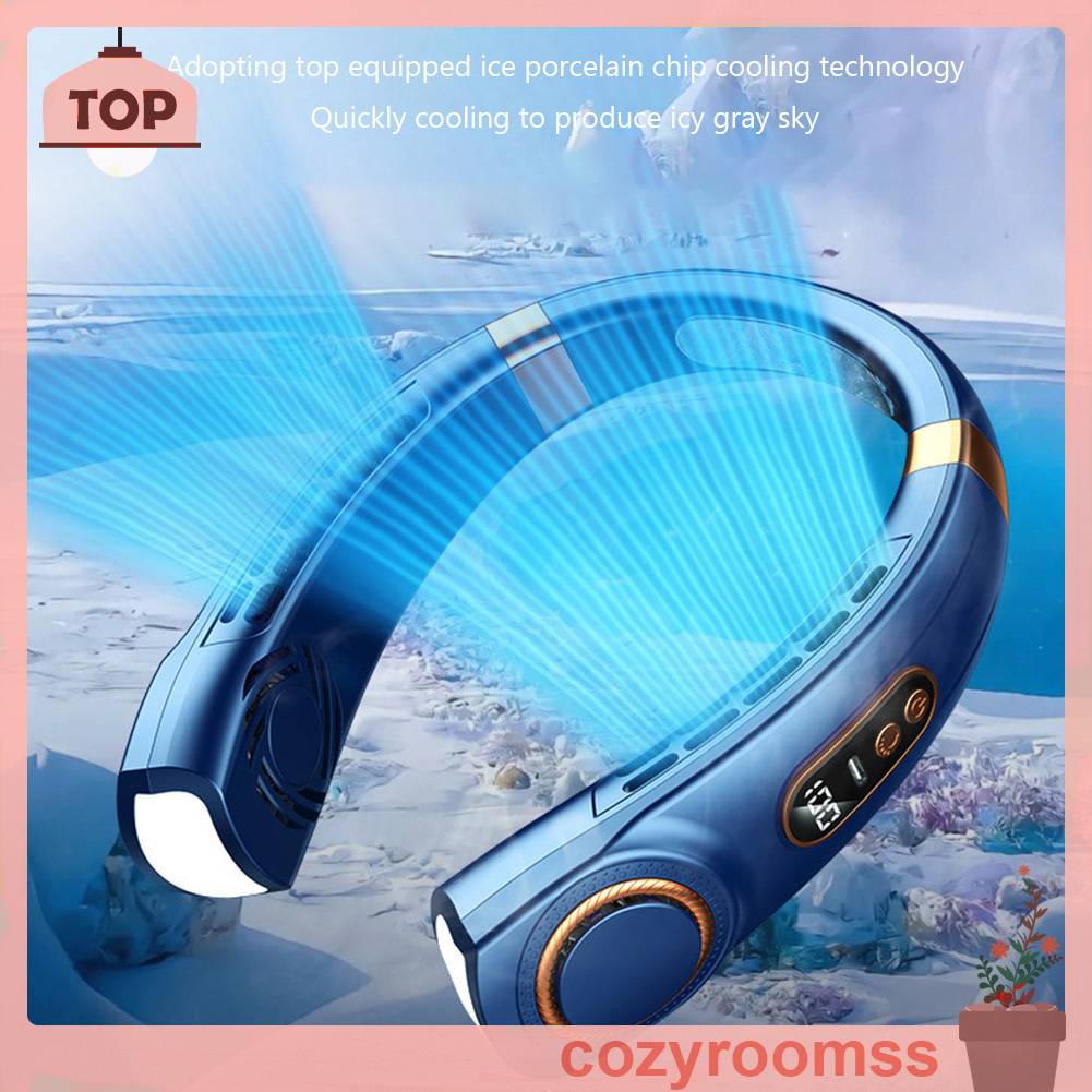 Quạt Điện Làm Mát Đeo Cổ 5 Tốc Độ Rảnh Tay Có Thể Sạc Lại Bằng Cổng USB