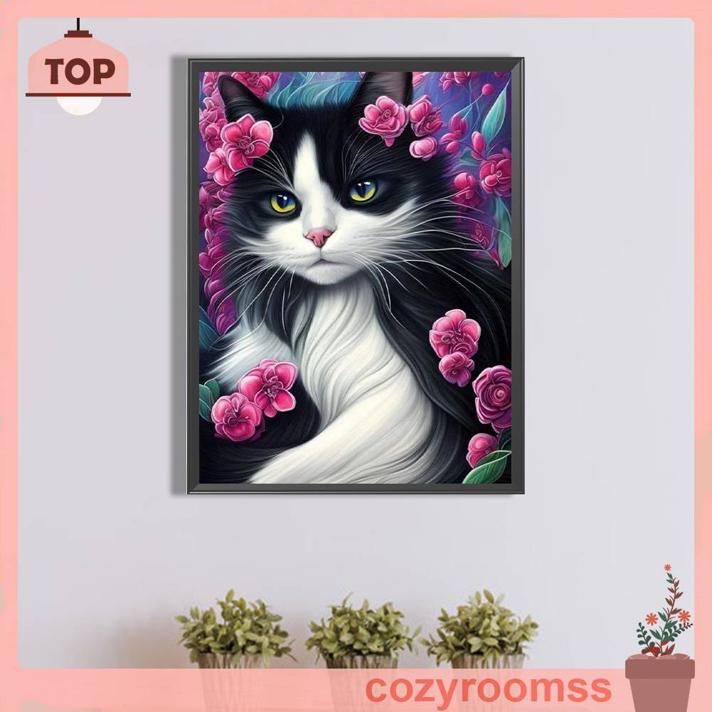 Tranh Đính Đá Kim Cương Toàn Bộ 5D DIY Hình Vẽ Mèo Trang Trí Nhà Cửa