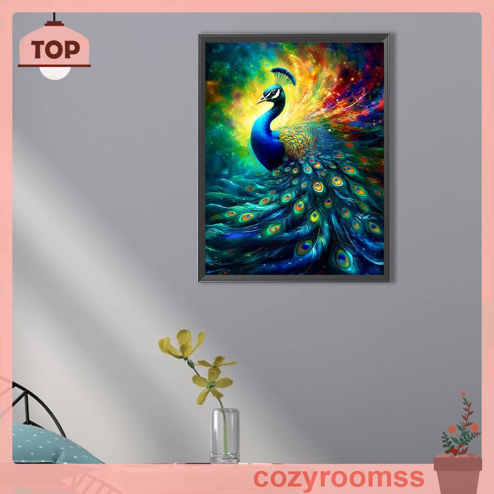 Bộ Tranh Đính Đá 5D Họa Tiết Chim Công Độc Đáo DIY Dùng Trang Trí Nhà Cửa