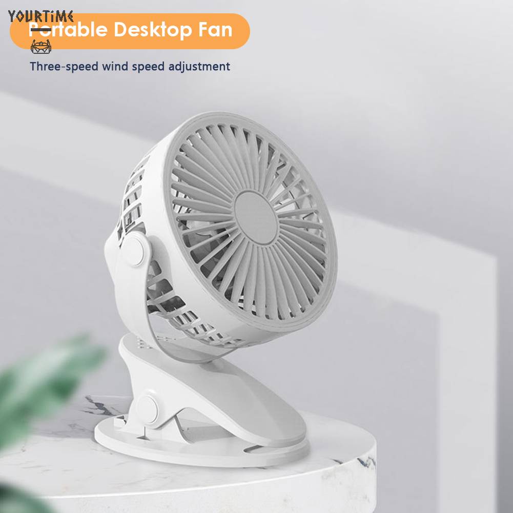 Quạt Mini 3 Bánh Răng Xoay 360 Độ Kẹp Bàn Làm Việc