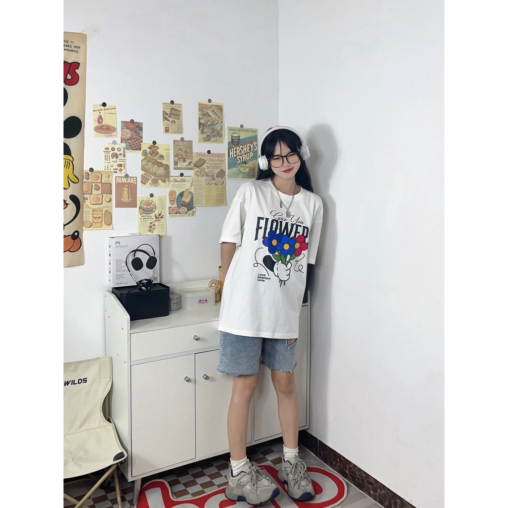 NRVP Áo Thun 100% Cotton Tay Ngắn Dáng Suông In Họa Tiết Hoạt Hình Phong Cách Hàn Quốc Thời Trang Hè 2023 Cho Nữ