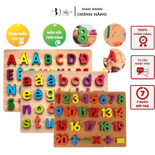 Đồ chơi Bảng Gỗ BB Kids Nối chữ cái, Chữ số cho bé