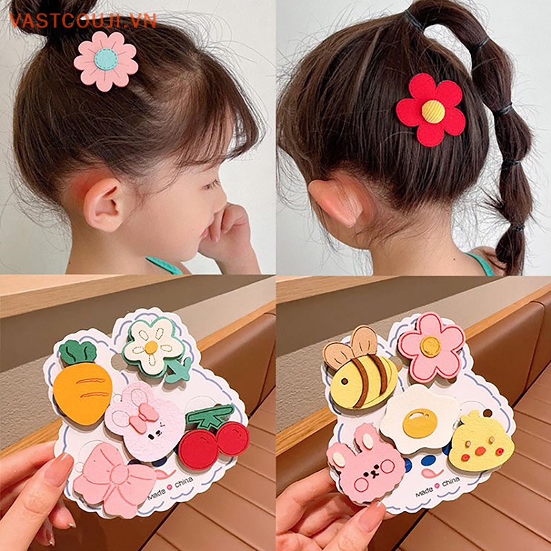 Bộ 5 Kẹp Tóc Họa Tiết Hoạt Hình Phong Cách Hàn Quốc Xinh Xắn Cho Bé Gái