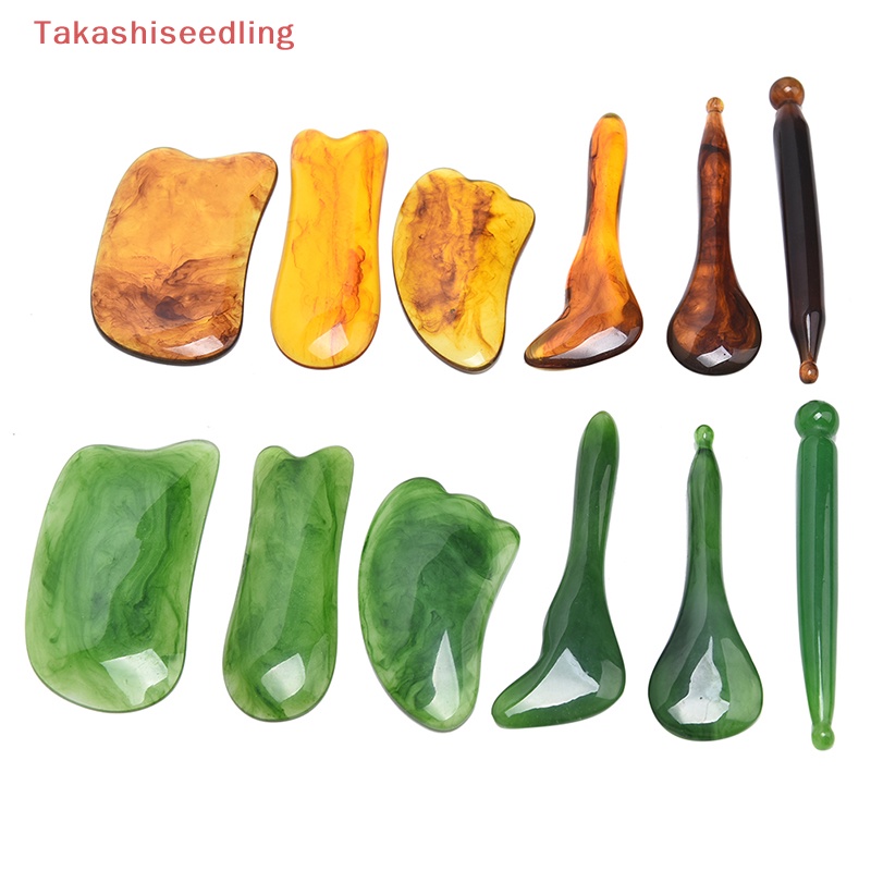 (Takashiseedling) Dụng Cụ Cạo Mát Xa Bằng Nhựa Resin Tự Nhiên Màu Hổ Phách