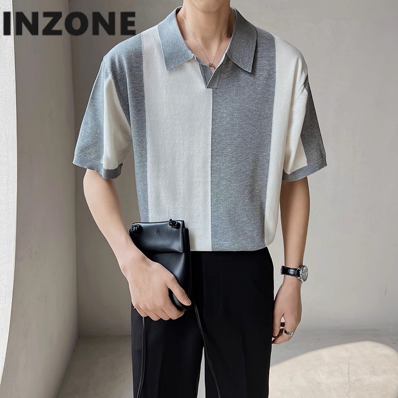 Áo Thun polo Dệt Kim Ngắn Tay Ôm Dáng Phối Màu Tương Phản Thời Trang Cho Nam