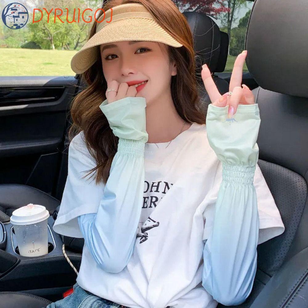 DYRUIDOJ Găng Tay Chống Nắng Bằng Lụa Lạnh Co Giãn Hình Vương Miện Màu Sắc Gradient Dành Cho Nữ