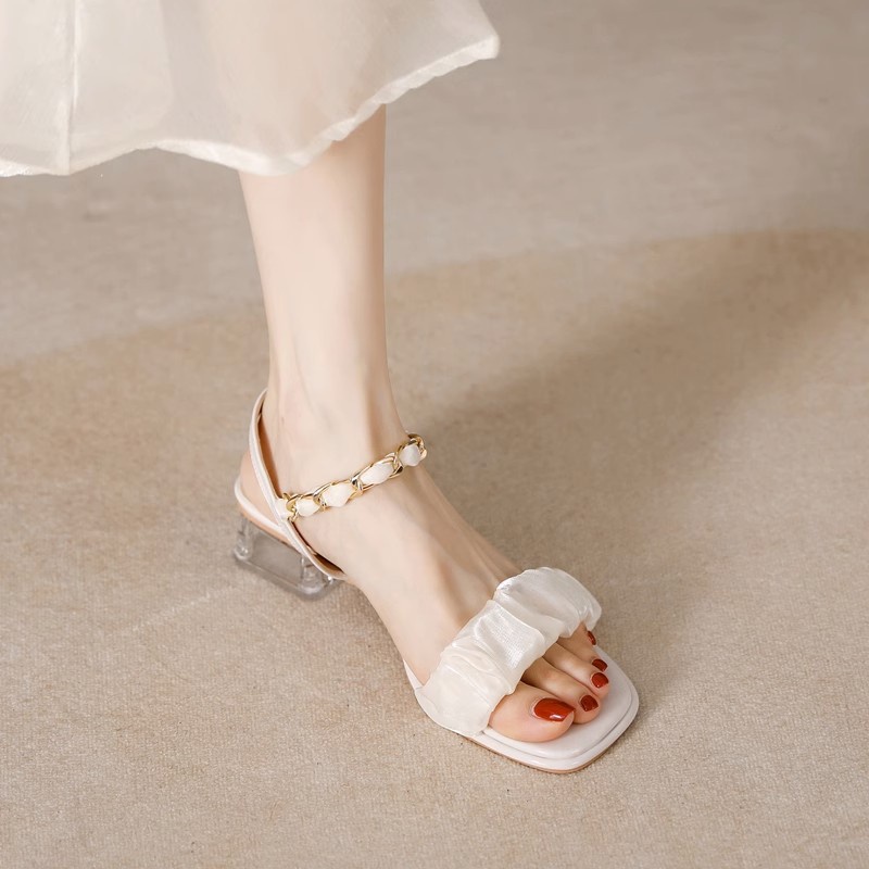 Duoya Tóc Thẳng ~ [Hàng Có Sẵn] Giày Sandal Cao Gót Pha Lê Phiên Bản Hàn Quốc Dễ Phối Đồ Cho Nữ Miễn Phí Vận Chuyển