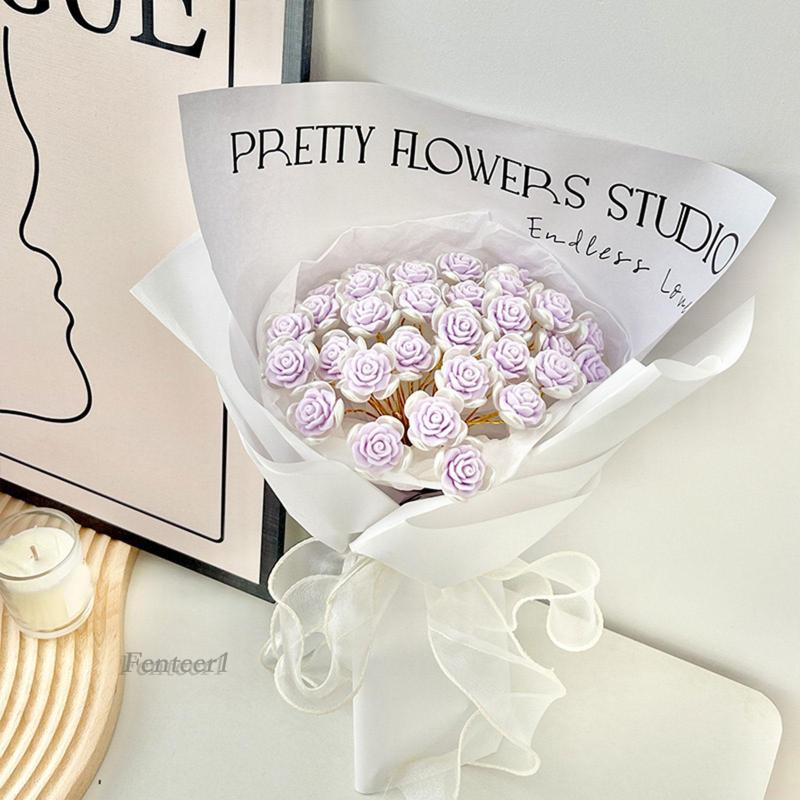 1 [Fenteer1] Set 18 Bông Hoa Hồng Giả Bằng Giấy Gói Quà