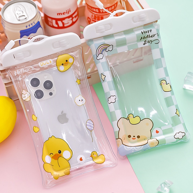 Túi Đựng Điện Thoại Bằng Nhựa Trong Suốt Chống Nước Chống Sốc Họa Tiết Hoạt Hình Dễ Thương