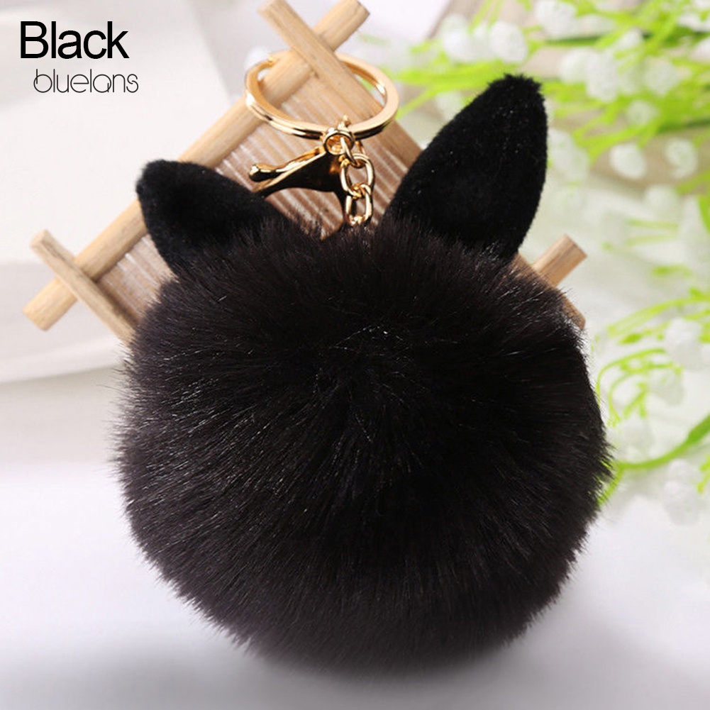 Móc Khóa Hình Tai Thỏ Phối Banh Lông Mềm Mại Đáng Yêu