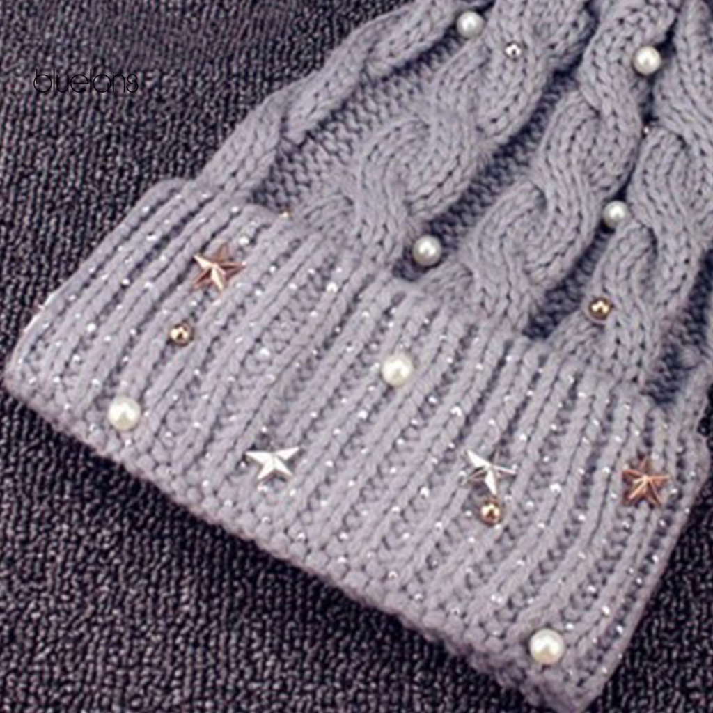 Mũ Beanie Dệt Kim Đính Ngọc Trai Nhân Tạo Co Giãn Tốt Thời Trang Cho Nữ