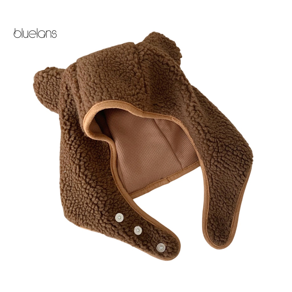 Mũ Mùa Đông Mềm Mại Màu Trơn Cài Nút Hình Gấu Có Thể Điều Chỉnh Cho Nam Nữ