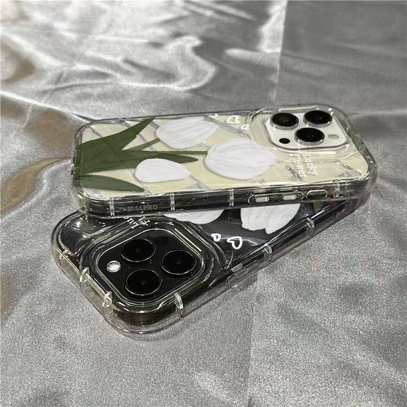 Ốp Điện Thoại Mềm Trong Suốt In Hình Hoa Tulip Trắng Cho iPhone14promax 1312 / 11 7 / 8plus xr / sins WCJN