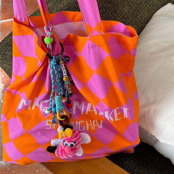 Túi Vải Cotton Nguyên Chất Hình Kim Cương Màu Cam Hồng Thời Trang Mùa Hè