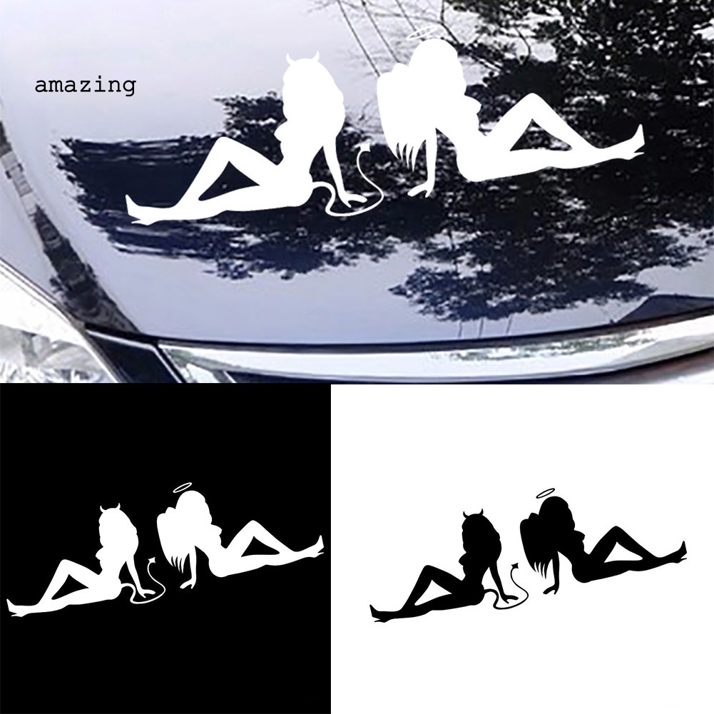 Miếng Dán Phản Quang Cảnh Báo Hình Thiên Thần Và Quỷ Trang Trí Cửa Sổ Xe Hơi