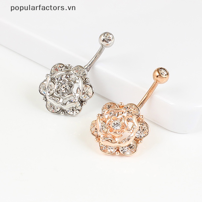 Khuyên Rốn Bằng Thép Không Gỉ Hình Hoa Đính Đá Quyến Rũ Cho Nữ